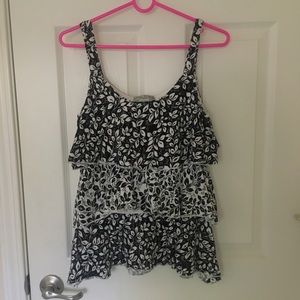 Black and White ruffled tank top