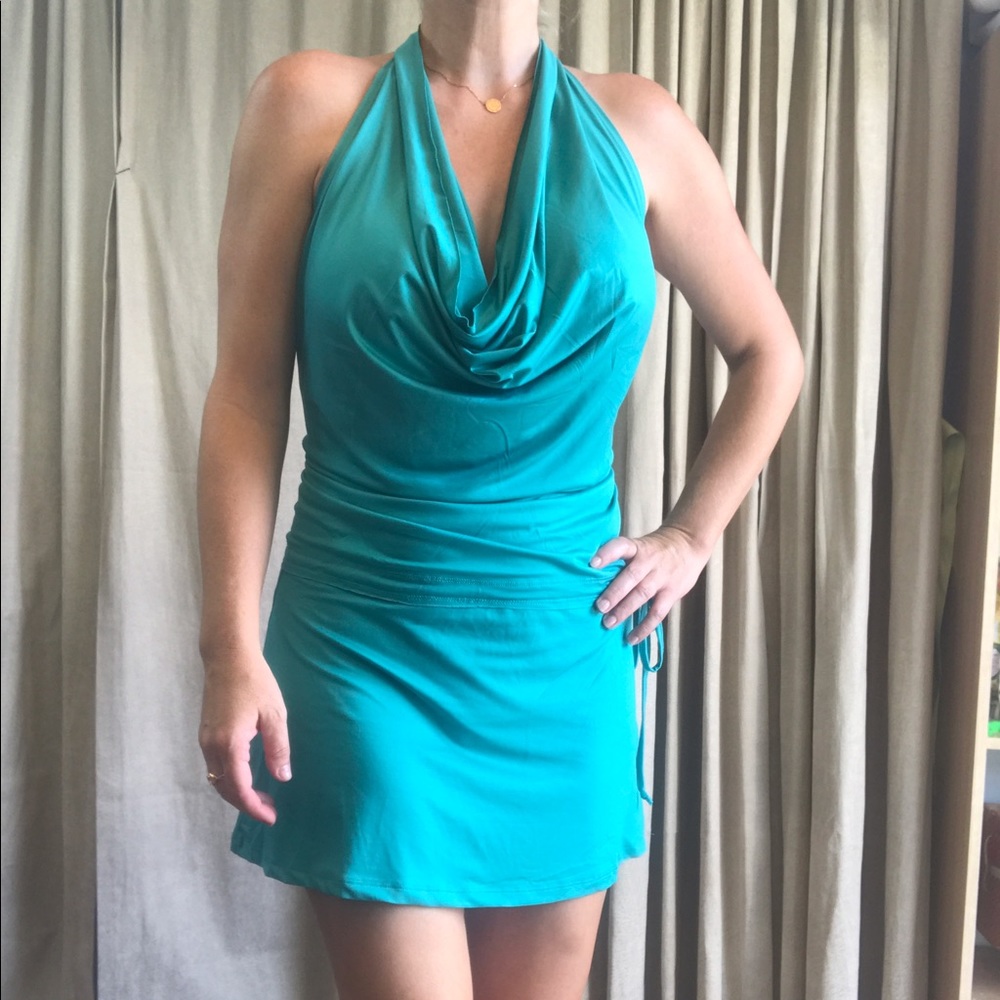 Turquoise teal halter dress