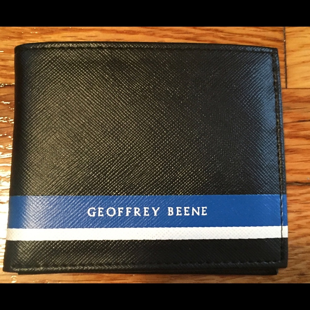 NWOT GEOFFREY BEENE BLK BLUE/WHT SLIM ID BILLFOLD