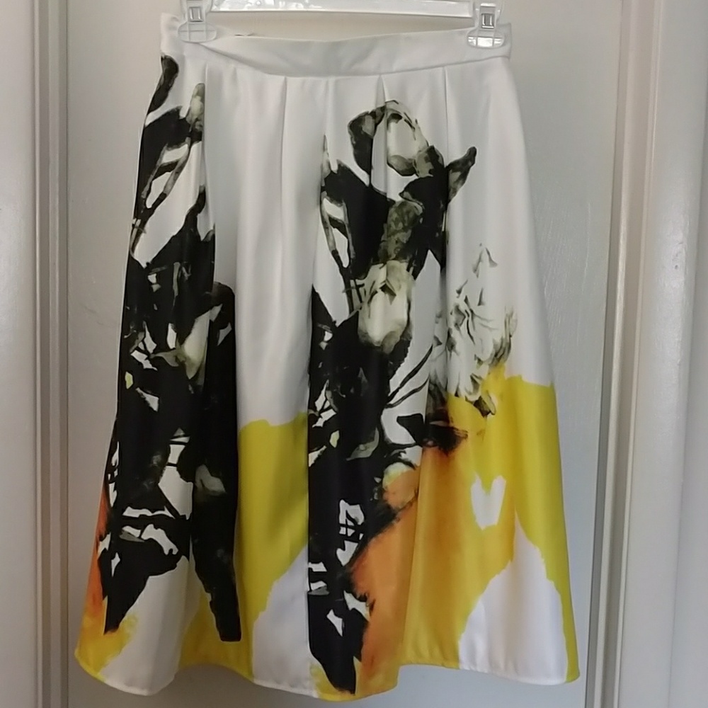 Yellow Print Midi Skirt
