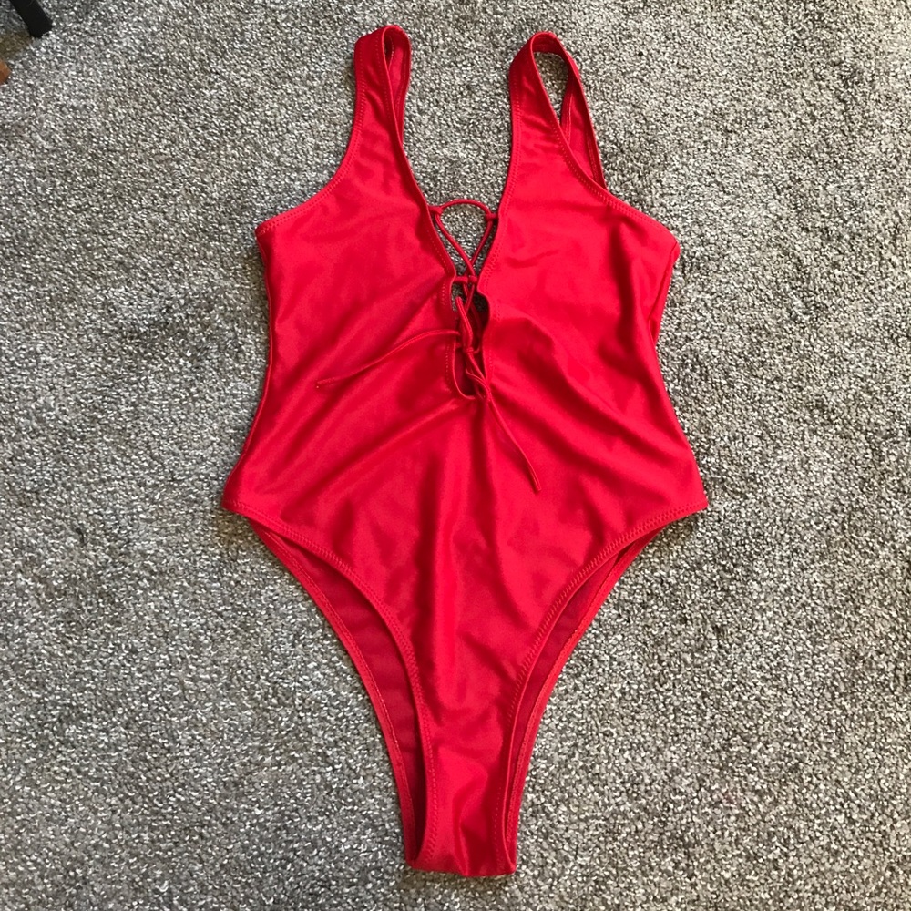 Red one piece swimsuit