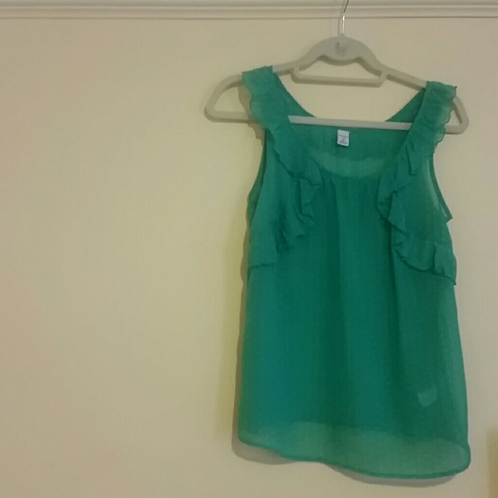 Old Navy green polka dot ruffle tank blouse