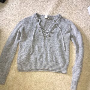 Gray lace up sweater