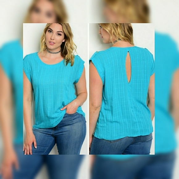Tops - Turquoise Blue Shortsleeve Open Back Blouse