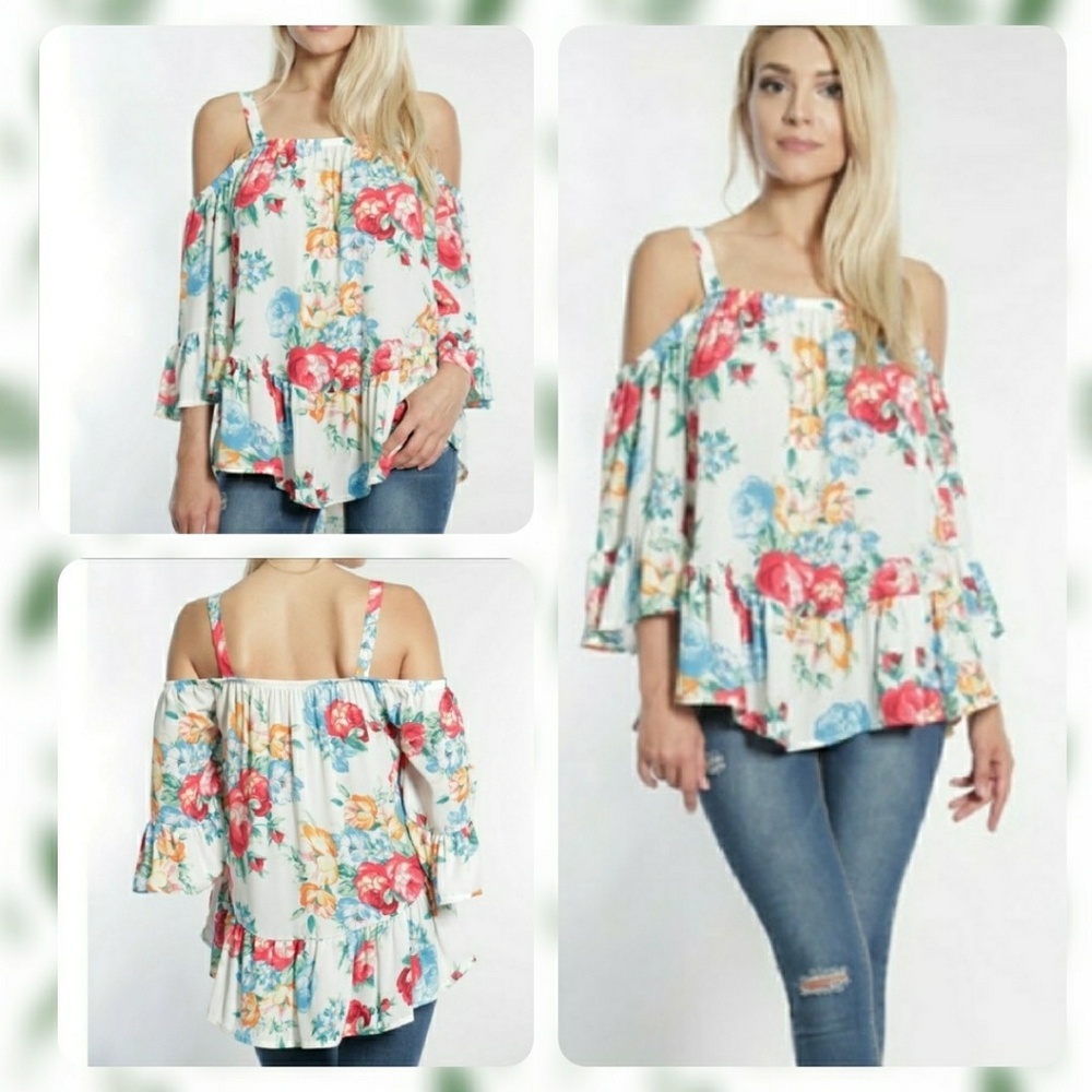 Floral Cold Shoulder Sleeveless Blouse - Picture 1 of 7