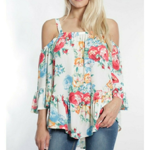Floral Cold Shoulder Sleeveless Blouse - Picture 2 of 7