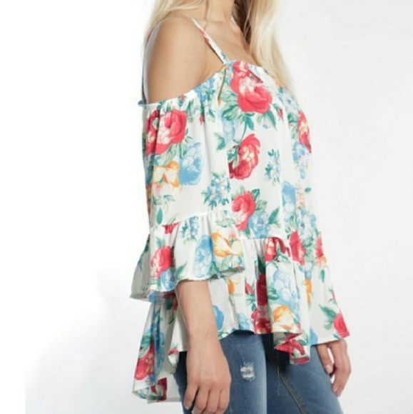 Floral Cold Shoulder Sleeveless Blouse - Picture 3 of 7