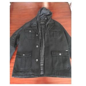 GUESS Mens L Black Wool Peacoat Jacket