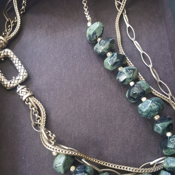 32" triple strand bronze necklace w stones - Picture 2 of 3