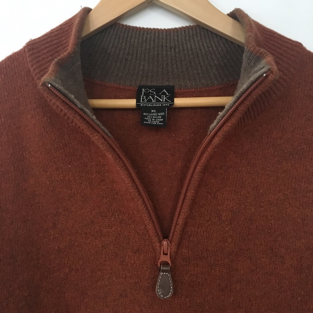 Men's Half Zip Wool Sweater - Burnt Orange