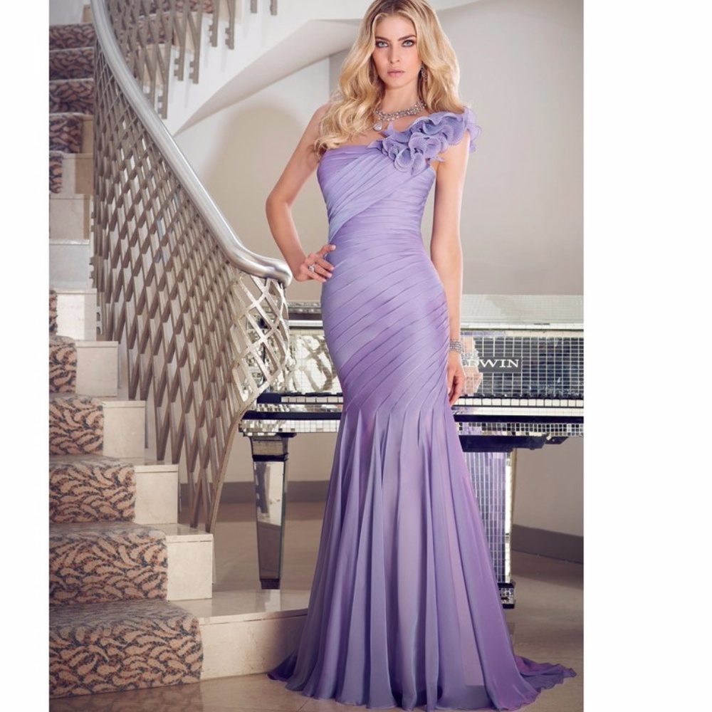 Chic mermaid-style w bold floral strap Mori Lee VM