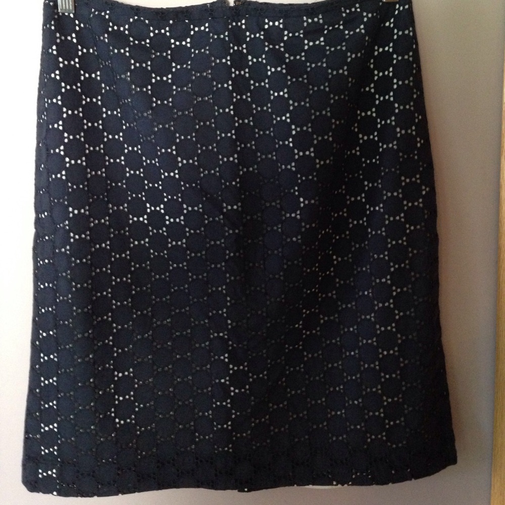 Ann Taylor Loft Polka Dot Cut Navy Skirt
