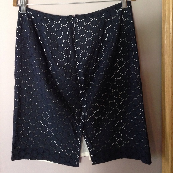 Ann Taylor Loft Polka Dot Cut Navy Skirt - Picture 2 of 2