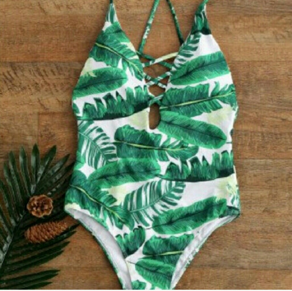 Strappy Palm one piece swimsuit