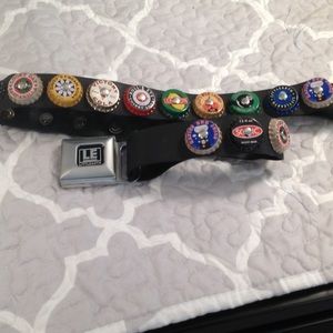 Adjustable bottle cap belt.  Adjust from S to L