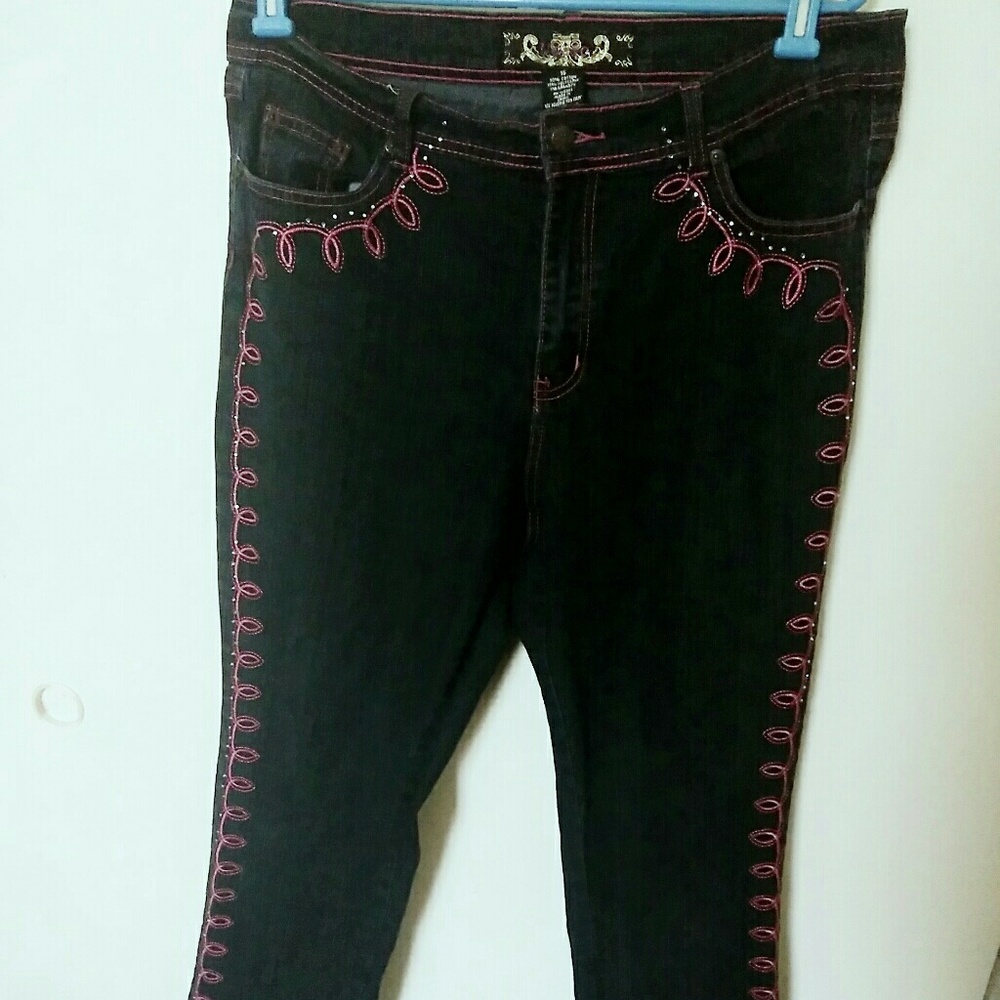 (SOLD}PLUS SIZE DARK BLUE/ PINK JEAN