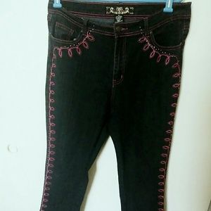 (SOLD}PLUS SIZE DARK BLUE/ PINK JEAN