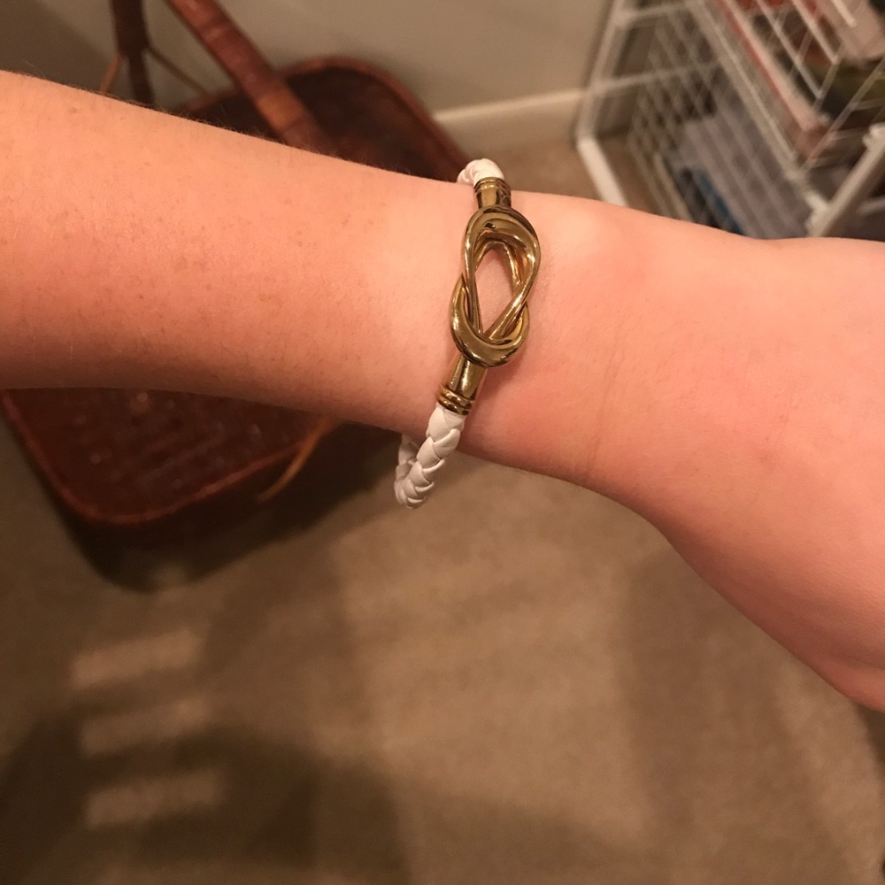 Gold & White Leather Braided Bracelet