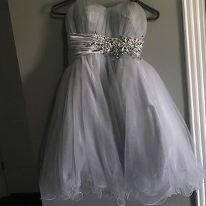 Silver mini prom dress