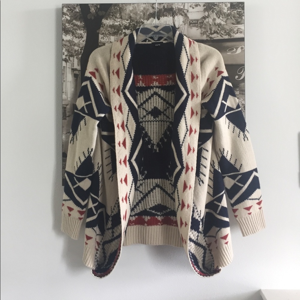 Tribal print cardigan sweater.