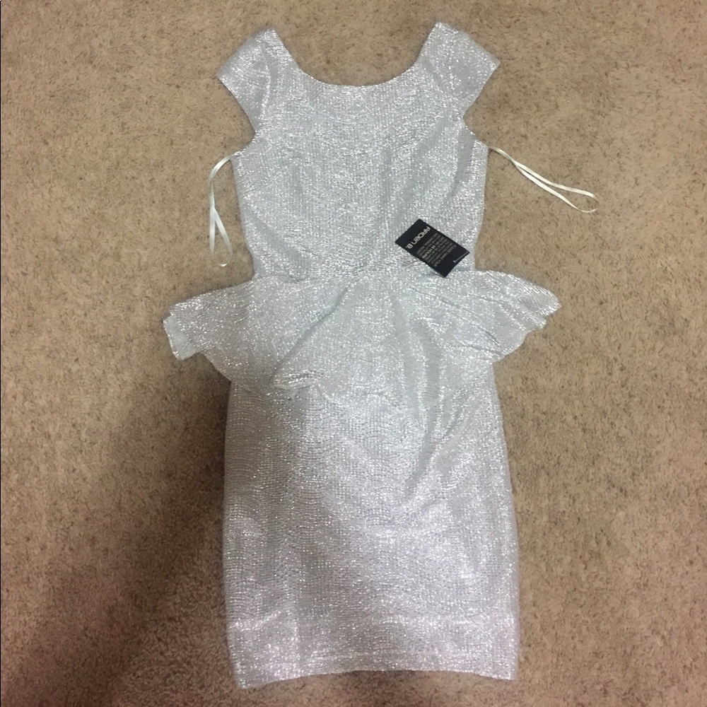 Silver Peplum Cocktail Dress