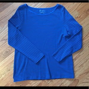 Talbots Blue and Black Striped Top, Size XL