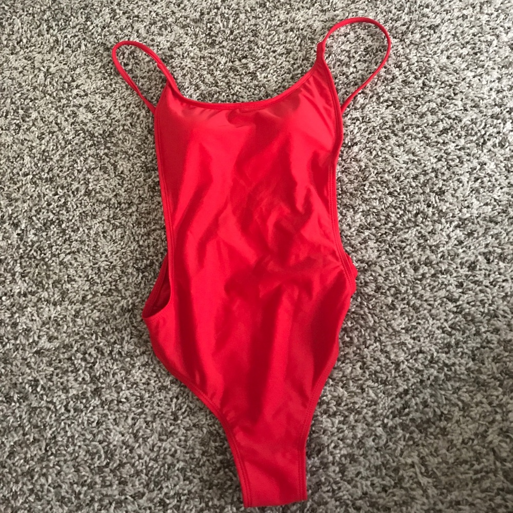 Red one piece bikini