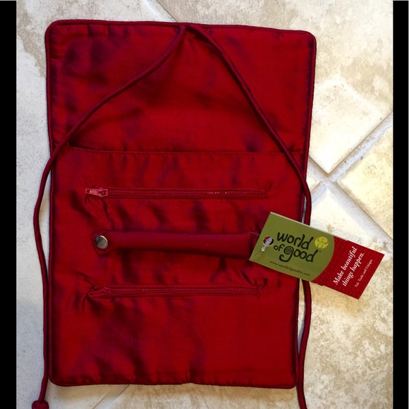 "World of Good" Embroidered Silk Jewelry Roll - Picture 2 of 5