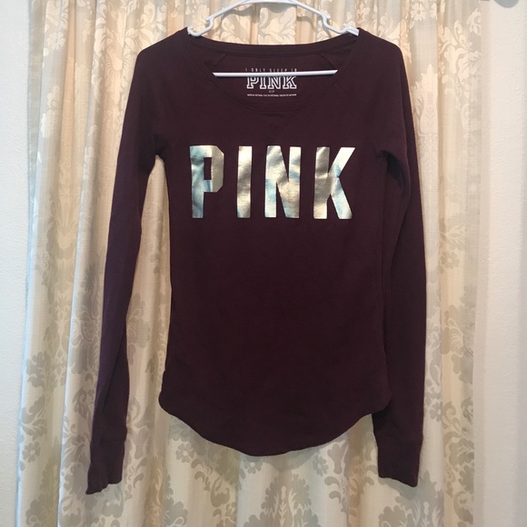 PINK Victoria's Secret Tops - Long sleeve pink maroon shirt w/ gold letters