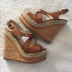 Prada cork and leather espadrille wedge sandals 36