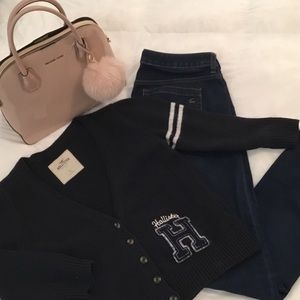 Hollister Navy Blue Letterman Sweater Sz L
