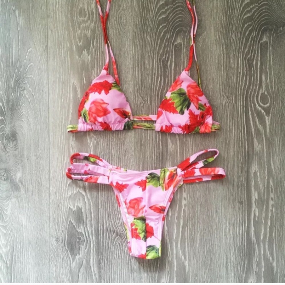 ‘Aurora’ Pink floral tie up cheeky bikini - Picture 5 of 7