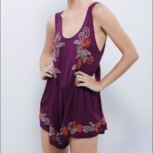 Free People Plum Embroidered Floral Romper
