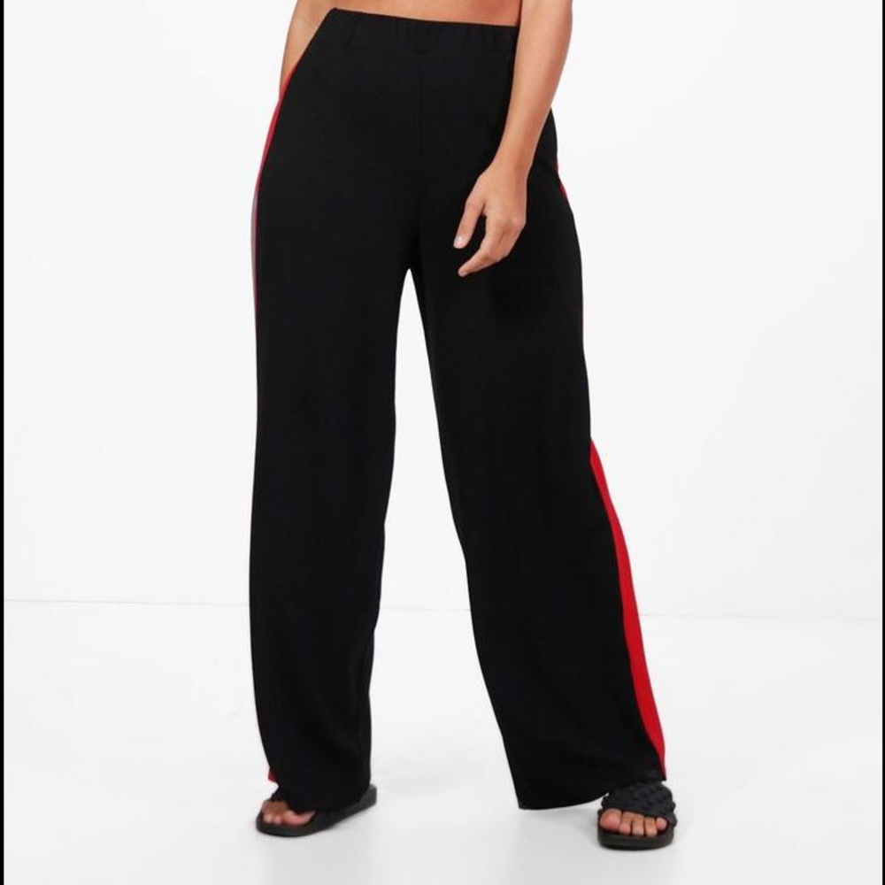 Black and red contrast trousers