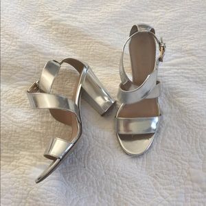 J.crew metallic silver sandal heels 7