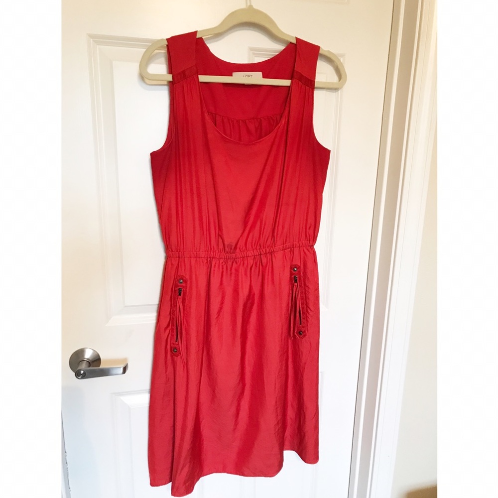 LOFT silk sleeveless dress coral