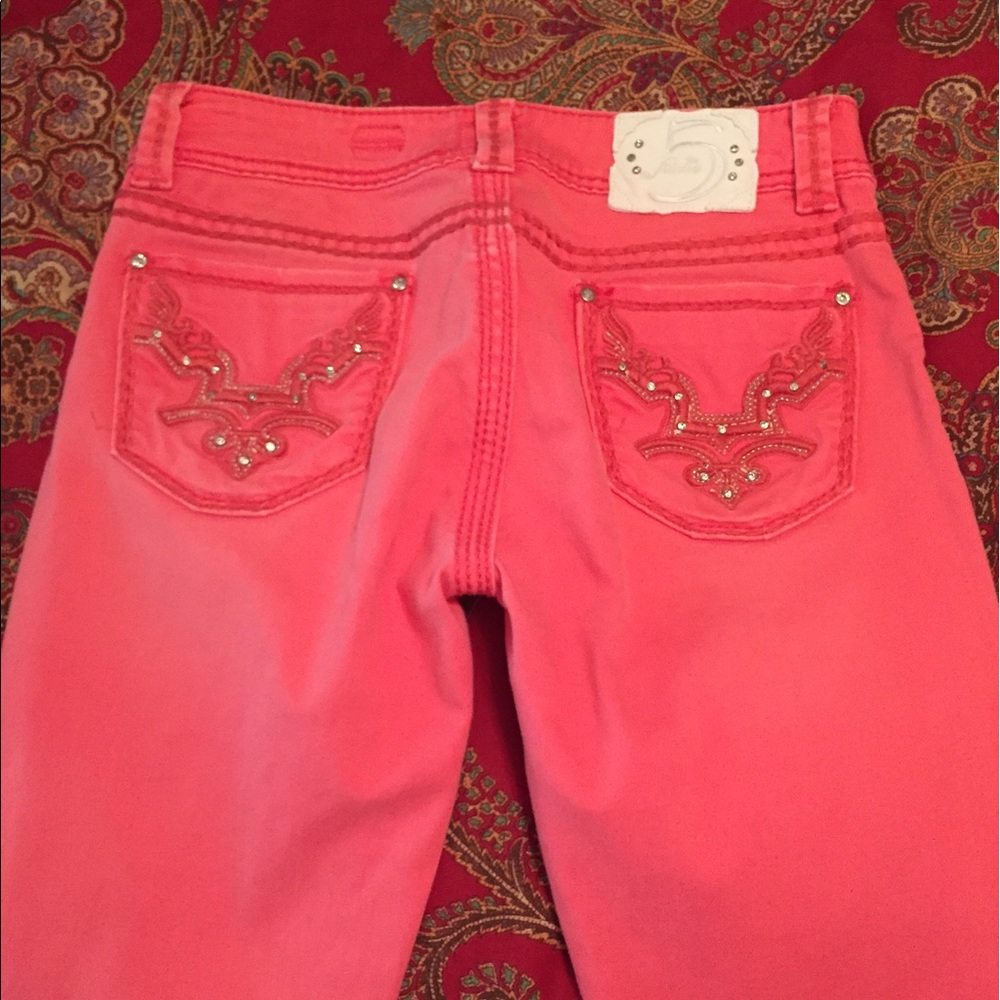 Cute coral jeans with a sparkle!