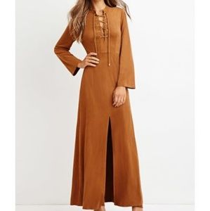 Women's Brown Faux Suede Maxi Dress