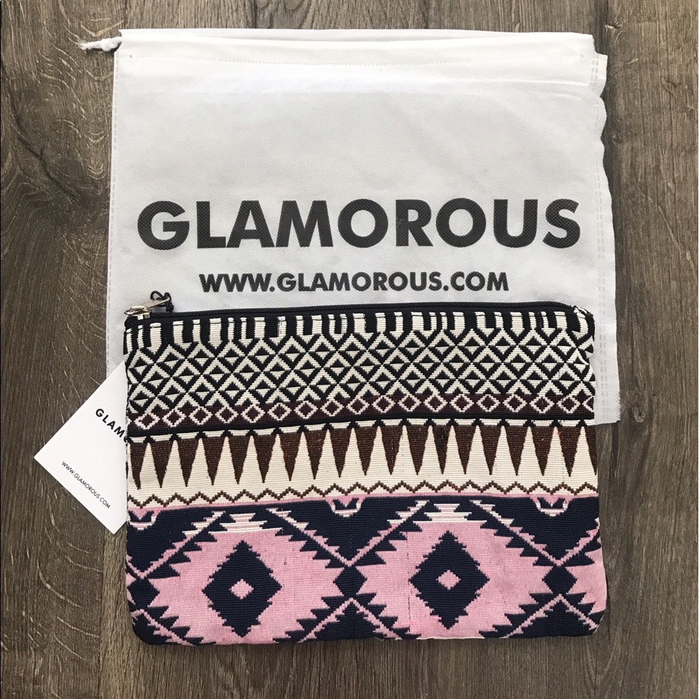 GLAMOROUS Aztec print zip pouch clutch