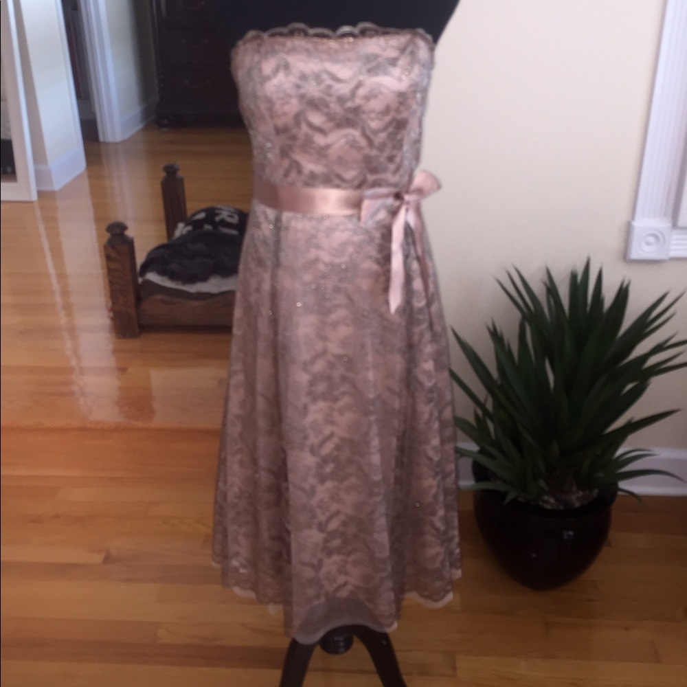 BCBG/MaxAzria Rosè/copper w metallic lace dress