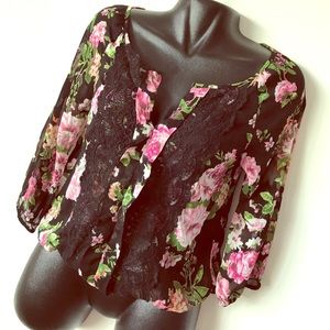 Floral Print Lace Blouse