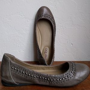 grey leather studded flats