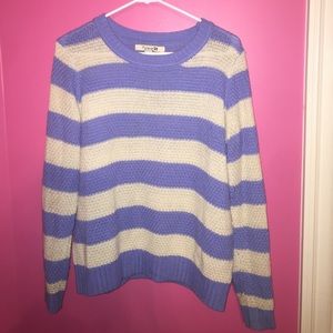 White and light blue striped sweater