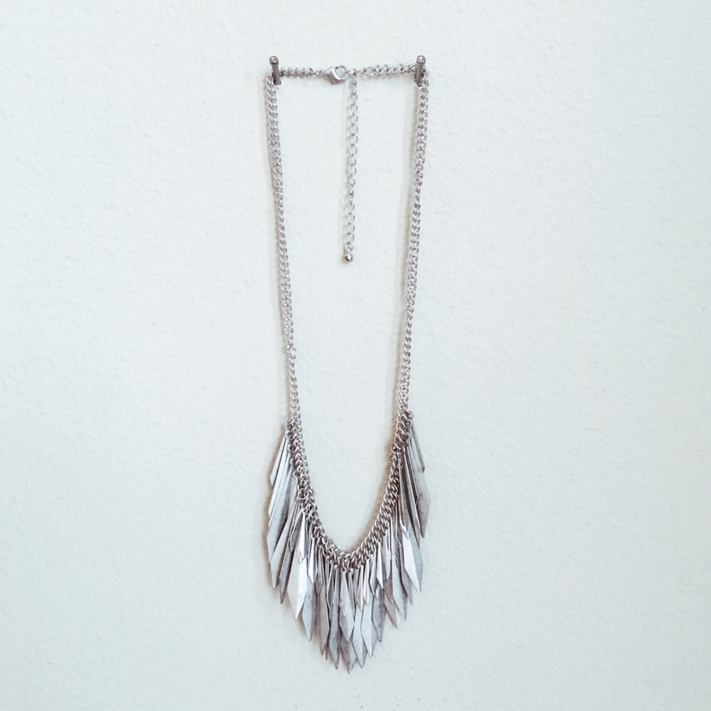 Silver Metal Fringe Statement Necklace