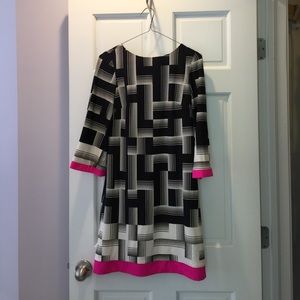 Eliza J lined black/hot pink/ white dress