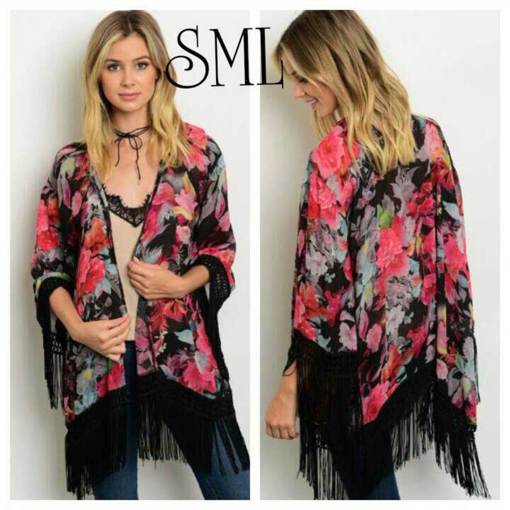 BOUTIQUE floral fringe kimono
