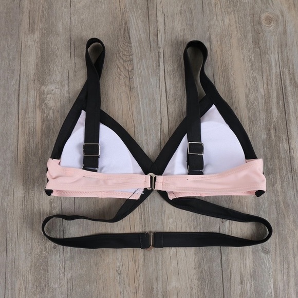 ‘Genevieve’ Light pink black strappy wrap bikini - Picture 4 of 7