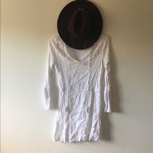 Lace V Neck Long Sleeve Crochet Tunic Dress