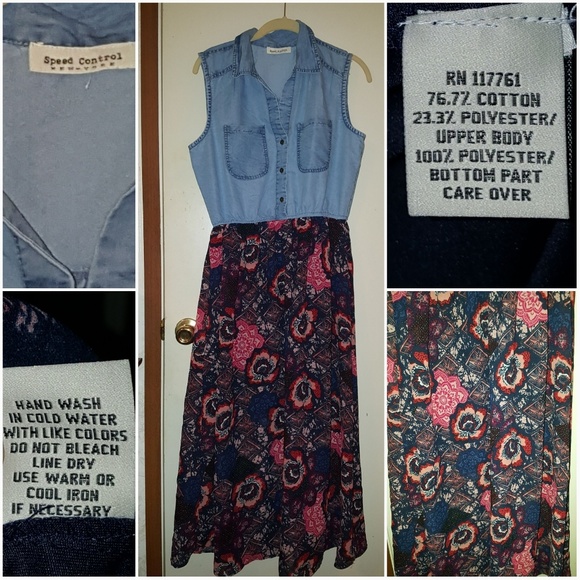 Denim/floral maxi dress size medium