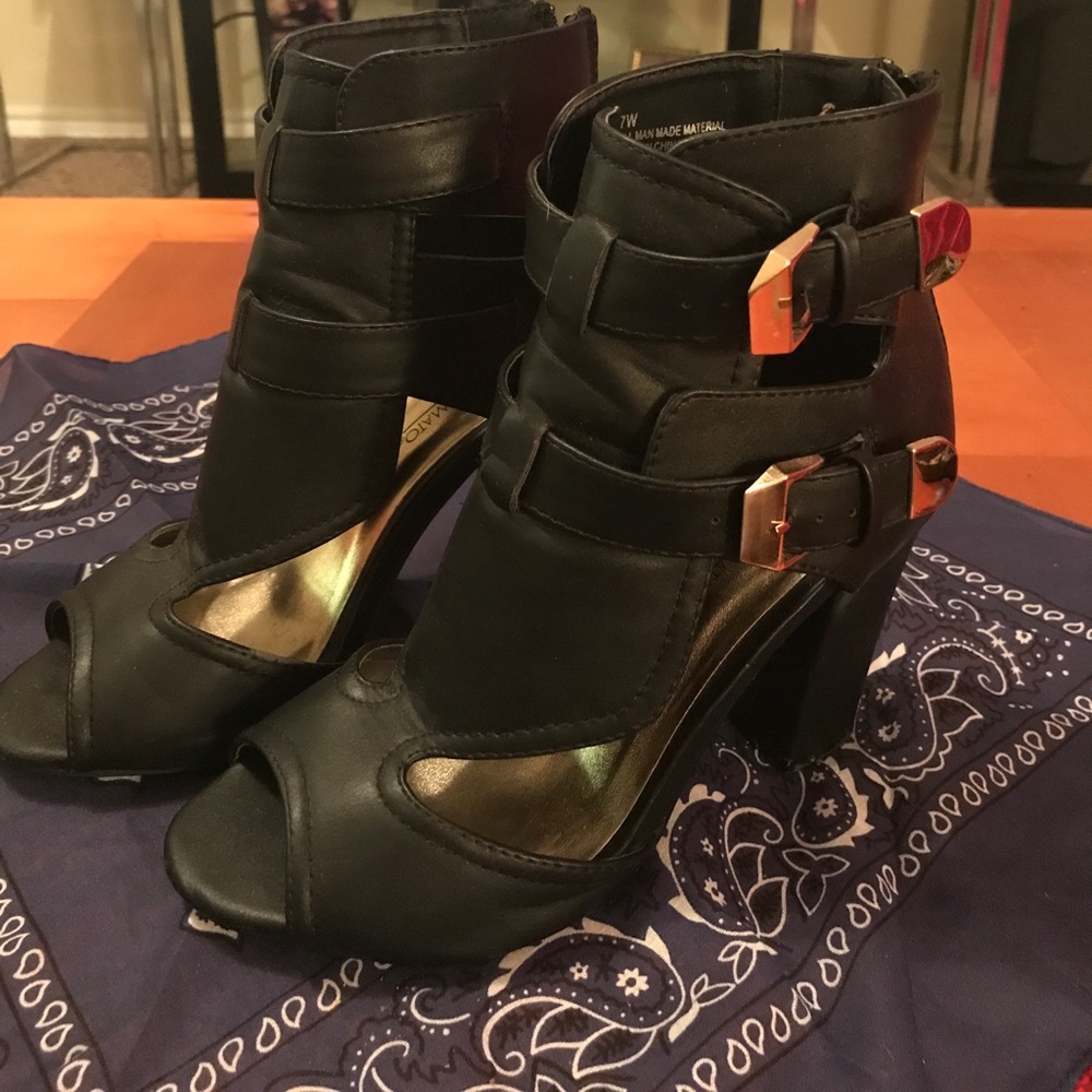 Gold Buckle Black Heels